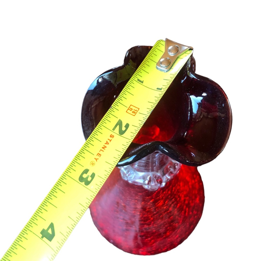 Vtg Ruby Red Amber Crackle Glass Hand Blown Bud Vase Ruffled Rim Applied Rigaree - Picture 12 of 16